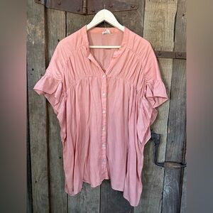 BiBi XL Women’s Flowy Blouse With Buttons And Flutter Sleeves Peach Color